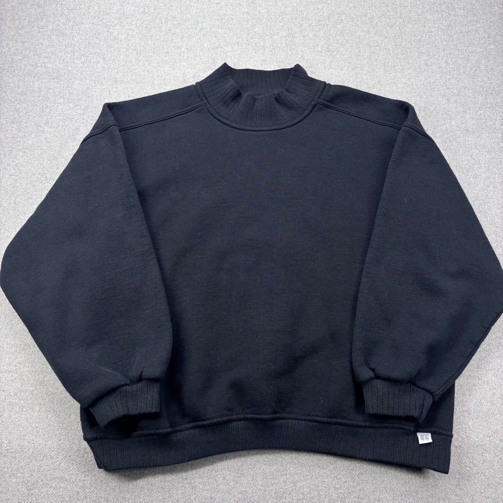 Russell Athletic Sweatshirt Womens Large Black Mock Neck Vintage 90s Made in USA
